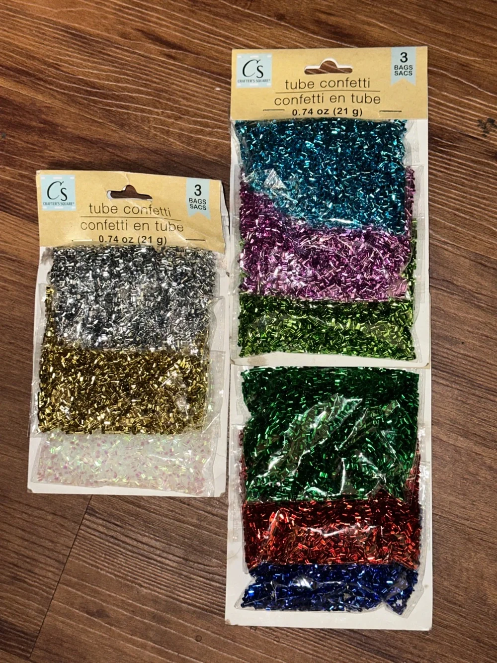 Crafter's Square Tube Confetti – Metallic Craft Confetti Set (3 Bags per Pack)